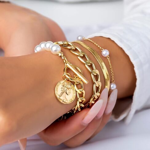 GIGB PBDK أساور ذهبية مكتنزة للنساء بوهو قابلة للتكديس لؤلؤة كوين سوار Snake Cuban Papercle -chain Bracelets Exhipery Everyday Jewelry Associory in Saudi Arabia