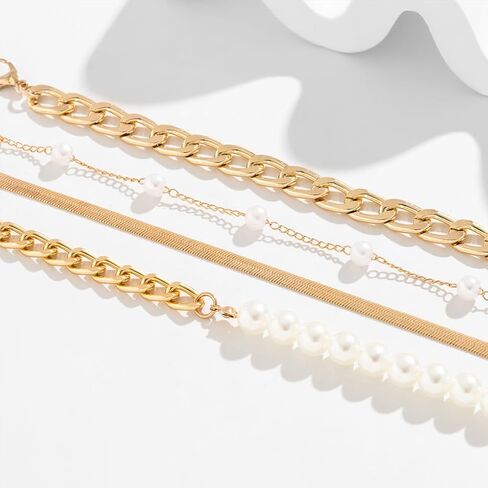 GIGB PBDK أساور ذهبية مكتنزة للنساء بوهو قابلة للتكديس لؤلؤة كوين سوار Snake Cuban Papercle -chain Bracelets Exhipery Everyday Jewelry Associory in Saudi Arabia