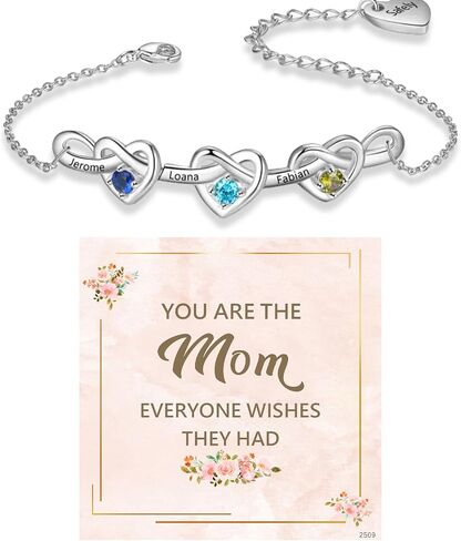 ziella Personalized Birthstone Bracelets for Women,Infinity Linked Heart Bracelet with 2-6 Birthstones and Custom Engraved Name,Mothers Day Gifts for Mom Daughter Wife Grandma in Saudi Arabia