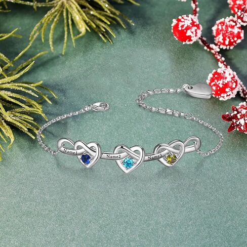 ziella Personalized Birthstone Bracelets for Women,Infinity Linked Heart Bracelet with 2-6 Birthstones and Custom Engraved Name,Mothers Day Gifts for Mom Daughter Wife Grandma in Saudi Arabia