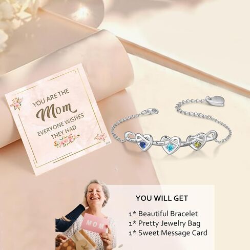 ziella Personalized Birthstone Bracelets for Women,Infinity Linked Heart Bracelet with 2-6 Birthstones and Custom Engraved Name,Mothers Day Gifts for Mom Daughter Wife Grandma in Saudi Arabia