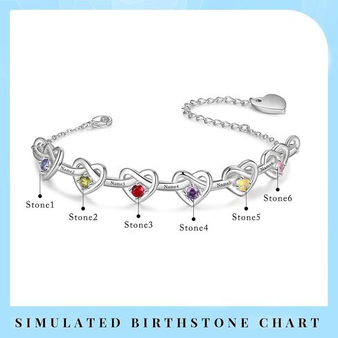 ziella Personalized Birthstone Bracelets for Women,Infinity Linked Heart Bracelet with 2-6 Birthstones and Custom Engraved Name,Mothers Day Gifts for Mom Daughter Wife Grandma in Saudi Arabia