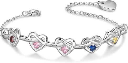 ziella Personalized Birthstone Bracelets for Women,Infinity Linked Heart Bracelet with 2-6 Birthstones and Custom Engraved Name,Mothers Day Gifts for Mom Daughter Wife Grandma in Saudi Arabia