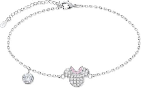 Mouse Bracelet for Women Sterling Silver Pink CZ Mouse Chain Bracelet Sparkling Cute Minnie Bow Animal Cartoon Link Bracelet Lucky Cute Princess Jewelry Gifts for Women Daughter Birthday in Saudi Arabia