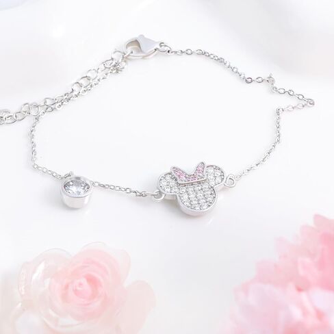 Mouse Bracelet for Women Sterling Silver Pink CZ Mouse Chain Bracelet Sparkling Cute Minnie Bow Animal Cartoon Link Bracelet Lucky Cute Princess Jewelry Gifts for Women Daughter Birthday in Saudi Arabia
