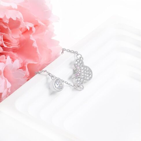 Mouse Bracelet for Women Sterling Silver Pink CZ Mouse Chain Bracelet Sparkling Cute Minnie Bow Animal Cartoon Link Bracelet Lucky Cute Princess Jewelry Gifts for Women Daughter Birthday in Saudi Arabia