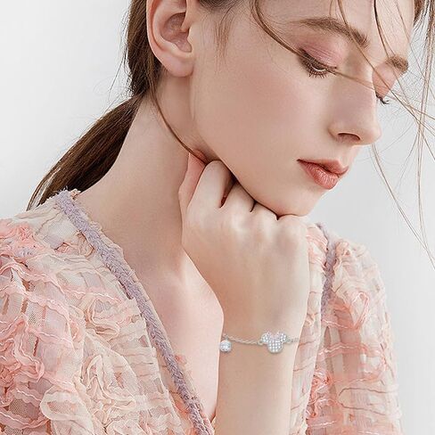 Mouse Bracelet for Women Sterling Silver Pink CZ Mouse Chain Bracelet Sparkling Cute Minnie Bow Animal Cartoon Link Bracelet Lucky Cute Princess Jewelry Gifts for Women Daughter Birthday in Saudi Arabia