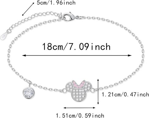 Mouse Bracelet for Women Sterling Silver Pink CZ Mouse Chain Bracelet Sparkling Cute Minnie Bow Animal Cartoon Link Bracelet Lucky Cute Princess Jewelry Gifts for Women Daughter Birthday in Saudi Arabia