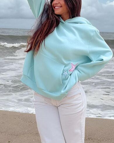 BAIGRAM Women Y2K Stars Graphic Oversized Fleece Hoodies Preppy Aesthetic Drop Shoulder Fall Outfits Girl Sweatshirt Pullover in Saudi Arabia