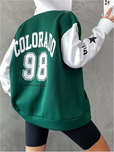 Makemechic Women للنساء غير الرسمي الرسومية بلوك بلوك من النوع الثقيل طويل الأكمام Zip Up Quartring Hoodie Tops stops stops in Saudi Arabia