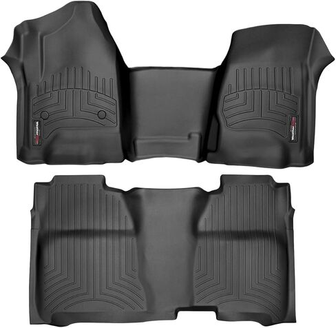 WeatherTech Custom Fit FloorLiners for Sierra 1500, Silverado 1500, Silverado 2500HD/3500HD, Sierra 2500HD/3500HD - 1st & 2nd Row (Over-The-Hump w/Full Coverage Row) (445431-445422), Black in Saudi Arabia