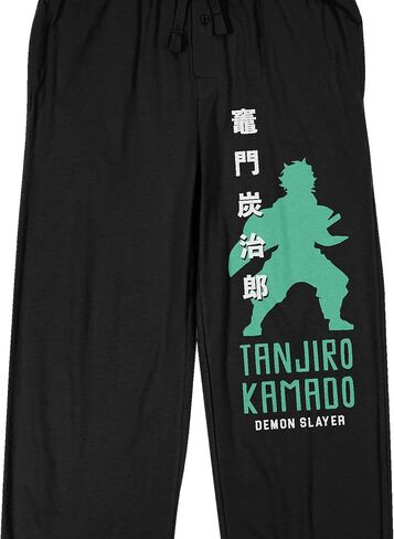 Demon Slayer Season 2 Tanjiro Silhouette with Kanji Men's Black Sleep Pajama Pants in Saudi Arabia