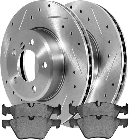 Autoshack Front Brake Kit استبدال لـ BMW 535XI 530i 525i 528xi 528i Xdrive محفور ومزود بالزنك دوارات الفرامل المغطاة بالزنك المملوءة بالزنك وسادات سيراميك 12.75 "323.8 مم BRKPKG003763 in Kuwait