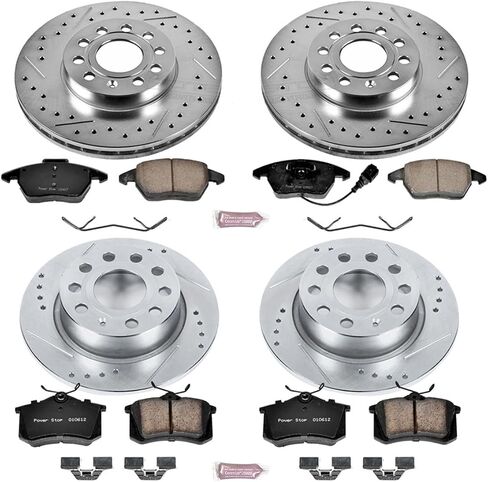 طقم فرامل Power Stop لـ Audi A3 VW Beetle Jetta الأمامية والخلفية Z23 ألياف الكربون الفرامل مع مجموعة دوارات الفرامل المحفورة والمنزعة K5749 in Saudi Arabia