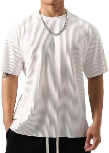 Men's Athletic Ribbed Tee - Oversized Gym Shirt with Muscle Contouring Fit for HIIT & Street Style T84 in Kuwait