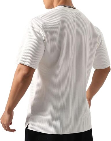 Men's Athletic Ribbed Tee - Oversized Gym Shirt with Muscle Contouring Fit for HIIT & Street Style T84 in Kuwait