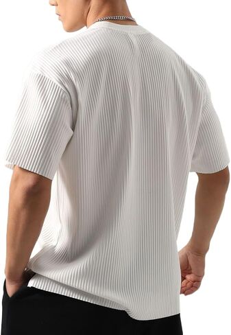 Men's Athletic Ribbed Tee - Oversized Gym Shirt with Muscle Contouring Fit for HIIT & Street Style T84 in Kuwait
