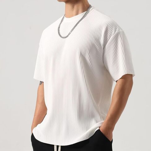 Men's Athletic Ribbed Tee - Oversized Gym Shirt with Muscle Contouring Fit for HIIT & Street Style T84 in Kuwait