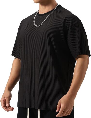 Men's Athletic Ribbed Tee - Oversized Gym Shirt with Muscle Contouring Fit for HIIT & Street Style T84 in Kuwait
