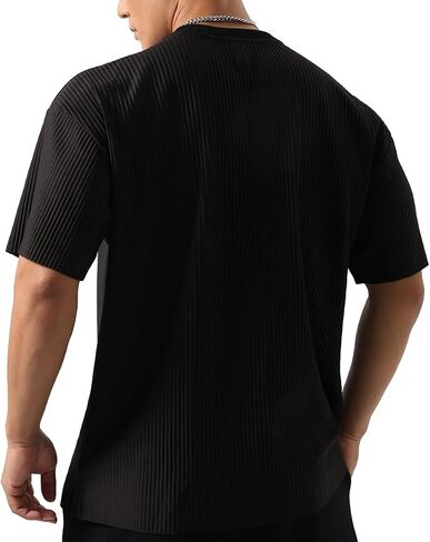Men's Athletic Ribbed Tee - Oversized Gym Shirt with Muscle Contouring Fit for HIIT & Street Style T84 in Kuwait