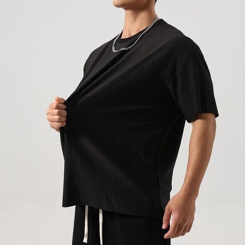 Men's Athletic Ribbed Tee - Oversized Gym Shirt with Muscle Contouring Fit for HIIT & Street Style T84 in Kuwait