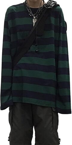 Harajuku Oversized Striped T-Shirt Y2K Long Sleeve Crewneck Baggy Clothes Vintage Streetwear Pullover in Saudi Arabia
