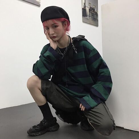 Harajuku Oversized Striped T-Shirt Y2K Long Sleeve Crewneck Baggy Clothes Vintage Streetwear Pullover in Saudi Arabia