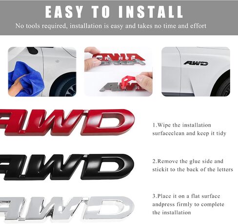 AWD Emblem Sticker, 3D Metal Letter Badge Decal for Car Tailgate Side, Non-Fading AWD Emblem Sticker Fit Vehicle Tailgate Side Fenders, Universal Car Accessories (Black) in Saudi Arabia