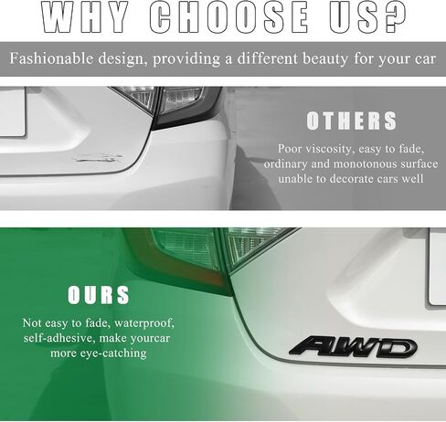 AWD Emblem Sticker, 3D Metal Letter Badge Decal for Car Tailgate Side, Non-Fading AWD Emblem Sticker Fit Vehicle Tailgate Side Fenders, Universal Car Accessories (Black) in Saudi Arabia