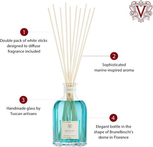 Dr. Vranjes - Acqua 250 ML Diffuser + حزمة مزدوجة من العصي البيضاء (حزمة 3 قطع) - عطر المنزل الفاخر ، مصنوع في إيطاليا ، رائحة رئيسية: البحرية والطازجة ، الريحان ، الملاحظات البحرية ، المسك الأبيض in Kuwait