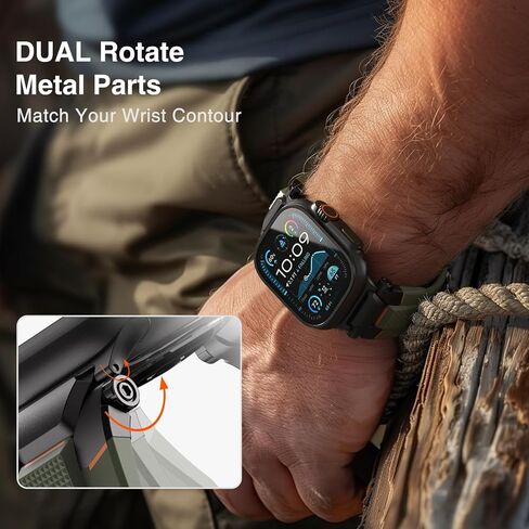 ULTIMAL for Apple Watch band Compatible with Apple Watch Strap Ultra2/Ultra 46mm 49mm Bands for Men Series 10/9/8/SE2/7/6/SE/5/4/3 45mm/44mm/42mm Sport Bands for iWatch Rugged Premium TPU & Metal (Black/Green) in Saudi Arabia