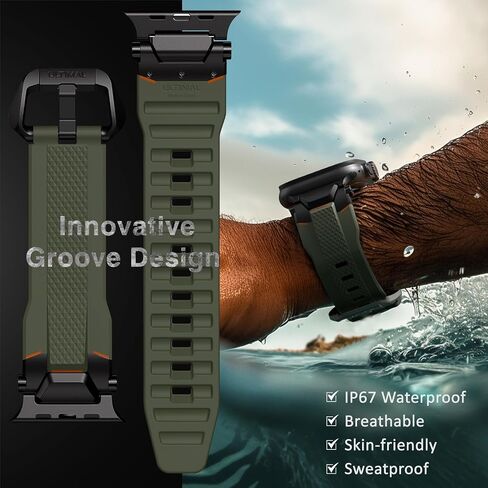 ULTIMAL for Apple Watch band Compatible with Apple Watch Strap Ultra2/Ultra 46mm 49mm Bands for Men Series 10/9/8/SE2/7/6/SE/5/4/3 45mm/44mm/42mm Sport Bands for iWatch Rugged Premium TPU & Metal (Black/Green) in Saudi Arabia
