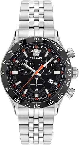 Versace Hellenyium Chrono Collection Luxury Mens Watches مع سوار فضي يضم علبة من الفولاذ المقاوم للصدأ واتصل أسود in Saudi Arabia