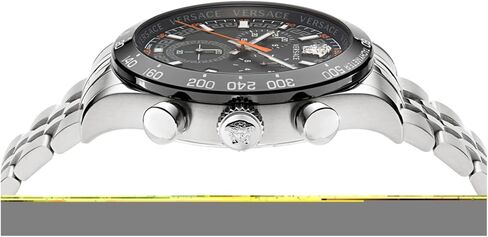 Versace Hellenyium Chrono Collection Luxury Mens Watches مع سوار فضي يضم علبة من الفولاذ المقاوم للصدأ واتصل أسود in Saudi Arabia