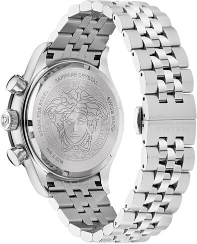 Versace Hellenyium Chrono Collection Luxury Mens Watches مع سوار فضي يضم علبة من الفولاذ المقاوم للصدأ واتصل أسود in Saudi Arabia
