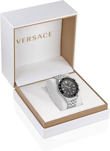 Versace Hellenyium Chrono Collection Luxury Mens Watches مع سوار فضي يضم علبة من الفولاذ المقاوم للصدأ واتصل أسود in Saudi Arabia