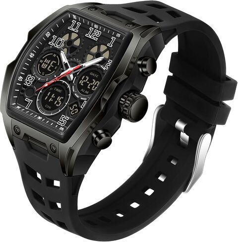 Mens Watches for Men Unique Rectangle Watches Military Digital Analog Sports Outdoor Watch White Wristwatch with Alarm,Stopwatch,Countdown,Hourly Chime,Luminous and Waterproof Multi-Function Watch in Saudi Arabia