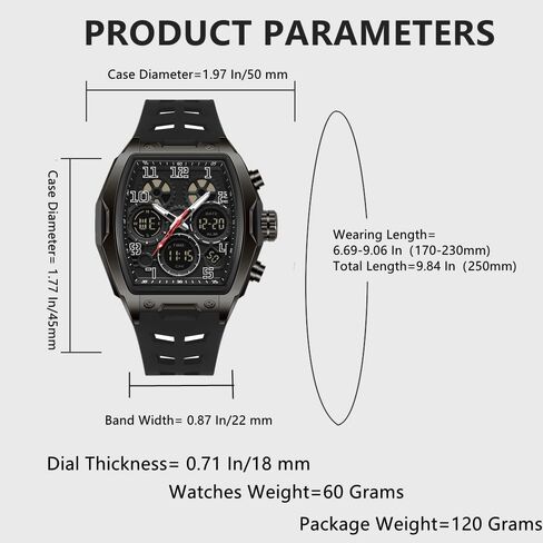 Mens Watches for Men Unique Rectangle Watches Military Digital Analog Sports Outdoor Watch White Wristwatch with Alarm,Stopwatch,Countdown,Hourly Chime,Luminous and Waterproof Multi-Function Watch in Saudi Arabia