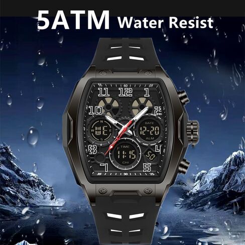 Mens Watches for Men Unique Rectangle Watches Military Digital Analog Sports Outdoor Watch White Wristwatch with Alarm,Stopwatch,Countdown,Hourly Chime,Luminous and Waterproof Multi-Function Watch in Saudi Arabia