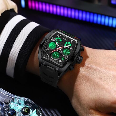 Mens Watches for Men Unique Rectangle Watches Military Digital Analog Sports Outdoor Watch White Wristwatch with Alarm,Stopwatch,Countdown,Hourly Chime,Luminous and Waterproof Multi-Function Watch in Saudi Arabia