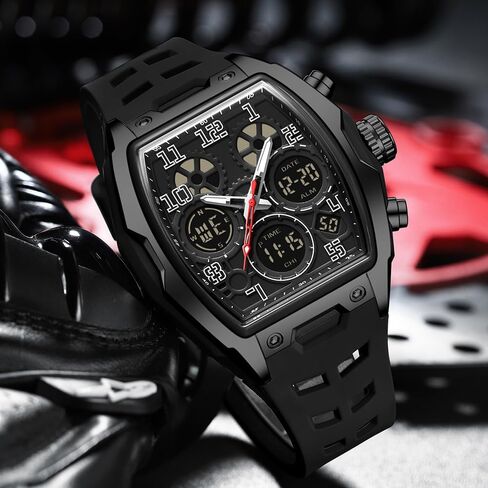 Mens Watches for Men Unique Rectangle Watches Military Digital Analog Sports Outdoor Watch White Wristwatch with Alarm,Stopwatch,Countdown,Hourly Chime,Luminous and Waterproof Multi-Function Watch in Saudi Arabia