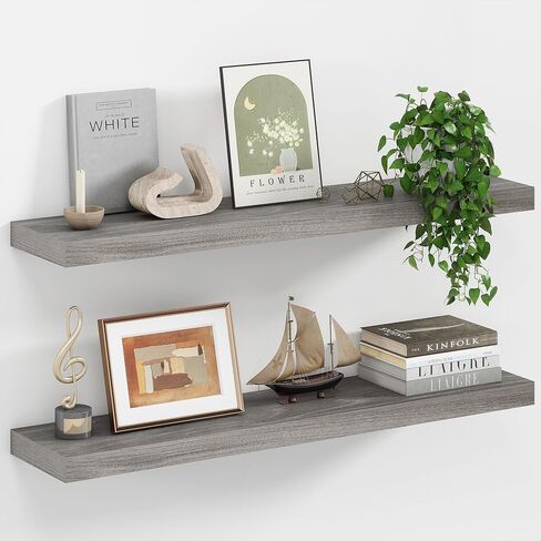 Fun Memories White Floating Shelves for Wall 16.5 Inch Long - Wall Storage with Metal Bracket - Small Wall Mounted Organizer - Wooden Nursery Book Shelves - Modern Hanging Shelves for Bedroom in Kuwait