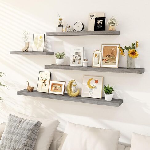 Fun Memories White Floating Shelves for Wall 16.5 Inch Long - Wall Storage with Metal Bracket - Small Wall Mounted Organizer - Wooden Nursery Book Shelves - Modern Hanging Shelves for Bedroom in Kuwait