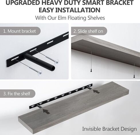 Fun Memories White Floating Shelves for Wall 16.5 Inch Long - Wall Storage with Metal Bracket - Small Wall Mounted Organizer - Wooden Nursery Book Shelves - Modern Hanging Shelves for Bedroom in Kuwait