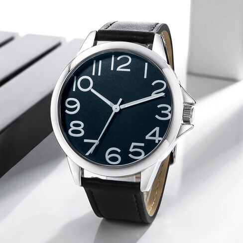 NUOVO Men Quartz Watch with Leather Strap Wrist Watch - Classic Arabic Numbers, White, Dress, Fashion Simple Style in Kuwait