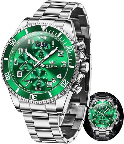 OLEVS Mens Watches Chronograph Watch Luxury Dress Stainless Steel Waterproof Watches for Men Moon Phase Luminous Business Calendar Wrist Watch Blue/Black/Green/Gold/Face in Saudi Arabia
