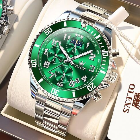 OLEVS Mens Watches Chronograph Watch Luxury Dress Stainless Steel Waterproof Watches for Men Moon Phase Luminous Business Calendar Wrist Watch Blue/Black/Green/Gold/Face in Saudi Arabia