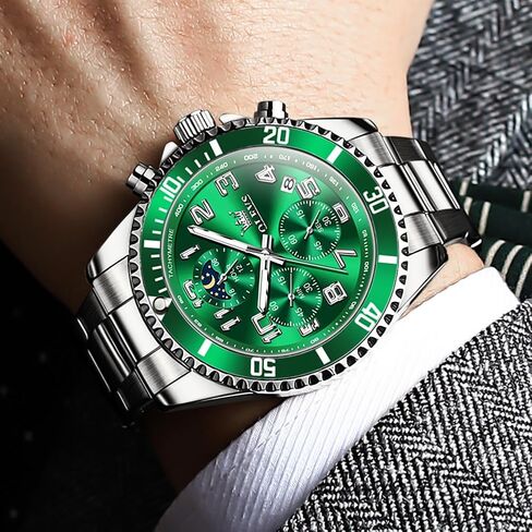 OLEVS Mens Watches Chronograph Watch Luxury Dress Stainless Steel Waterproof Watches for Men Moon Phase Luminous Business Calendar Wrist Watch Blue/Black/Green/Gold/Face in Saudi Arabia