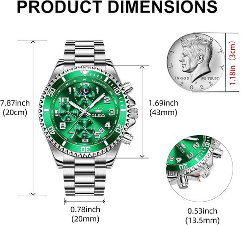 OLEVS Mens Watches Chronograph Watch Luxury Dress Stainless Steel Waterproof Watches for Men Moon Phase Luminous Business Calendar Wrist Watch Blue/Black/Green/Gold/Face in Saudi Arabia