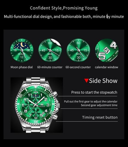 OLEVS Mens Watches Chronograph Watch Luxury Dress Stainless Steel Waterproof Watches for Men Moon Phase Luminous Business Calendar Wrist Watch Blue/Black/Green/Gold/Face in Saudi Arabia